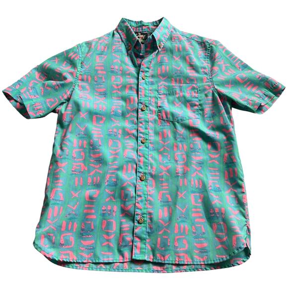 THE NUTTER CHUBBIES 80's Colorful Pattern Short Sleeve Button Down Shirt Men's S - Picture 1 of 5